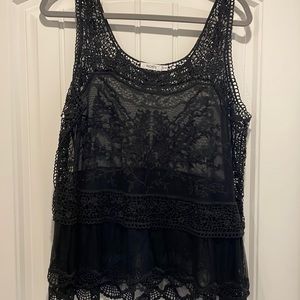 Black boho sheer embroidered tank top. Like new. No pills/signs of wear.